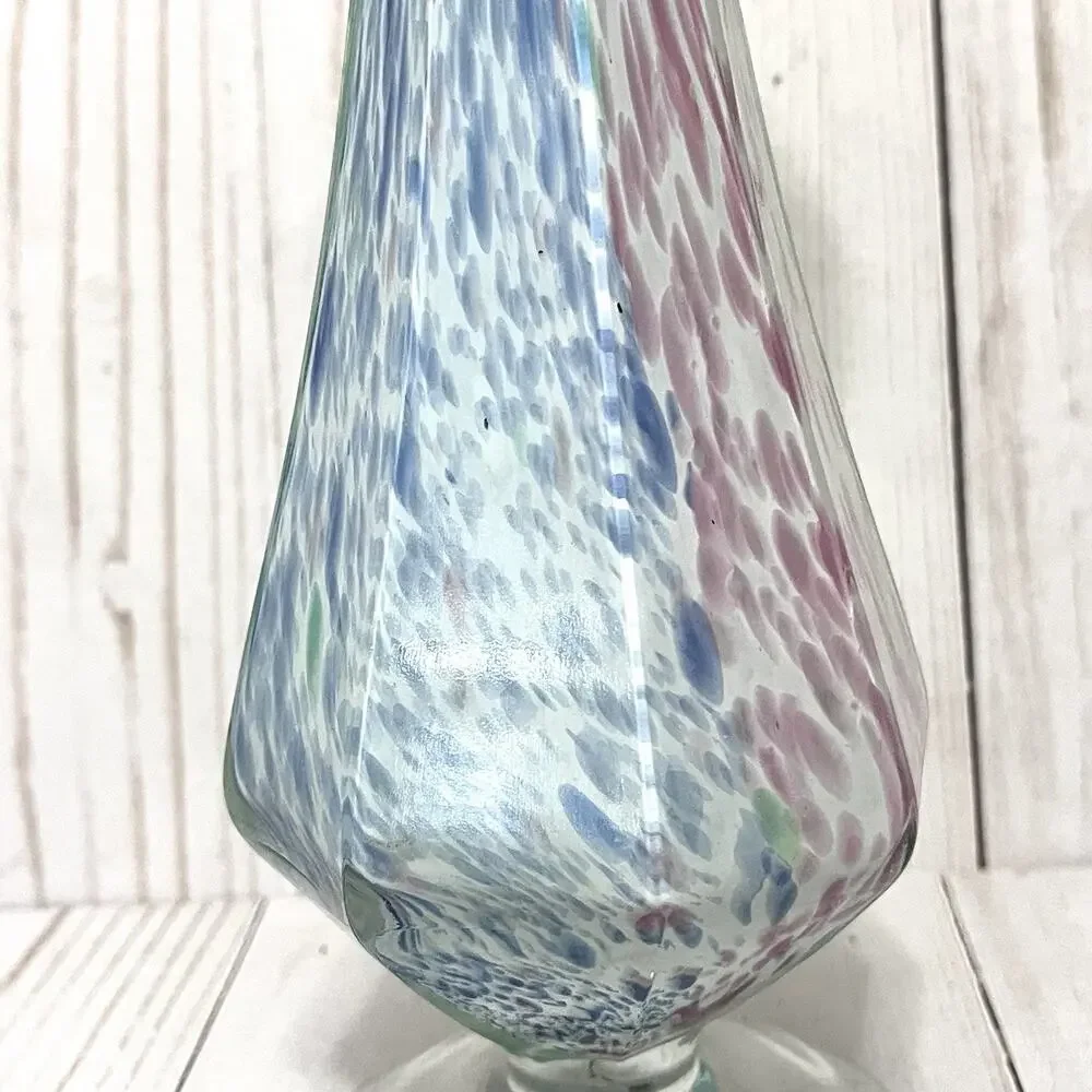 Lavorazione Murano Glass Bud Vase Fluted Twisted-Stem Blue Green Pink Speckled